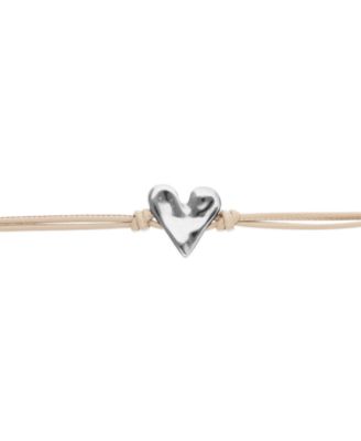 Camel Leather Bracelet with Heart Shaped Sterling Silver Plated Detail