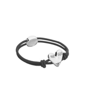 Black Elastic Thread Sterling Silver Plated Bracelet with Heart