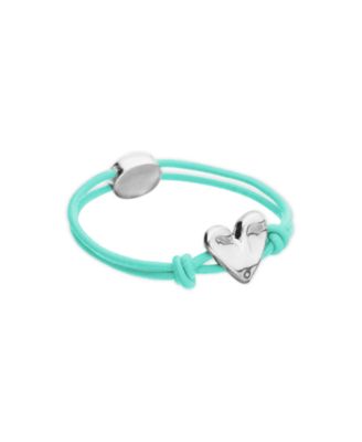Blue Elastic Thread Sterling Silver Plated Bracelet with Heart