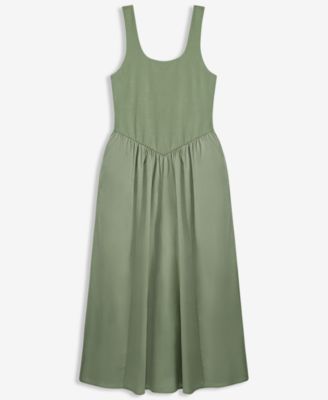 Women's Scoop-Neck Sleeveless Mixed Media Midi Dress