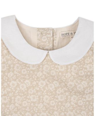 Little and Big Girls' Short Sleeve Linen Dress with Peter Pan Collar