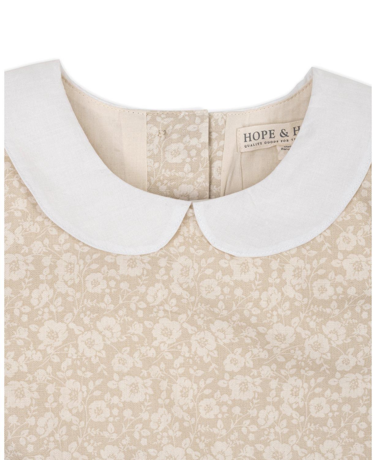 Hope & Henry Little and Big Girls' Short Sleeve Linen Dress with Peter Pan Collar