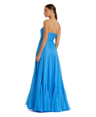 Women's Strapless Chiffon Gown With Braided Belt