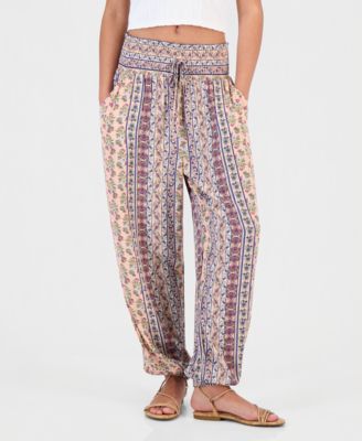 Juniors' Smocked-Waist Printed Joggers