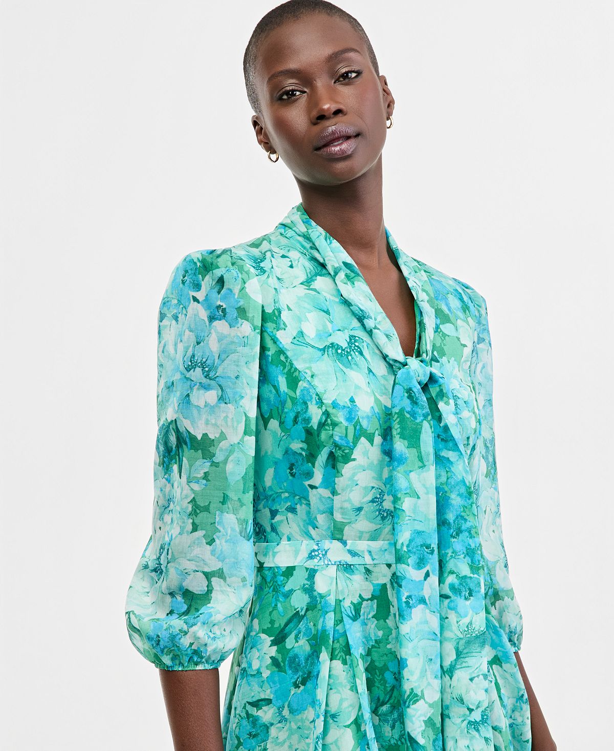 Tahari ASL Women's Tie-Neck Puffed-Shoulder Dress view 4 — MAYCSS fashion products