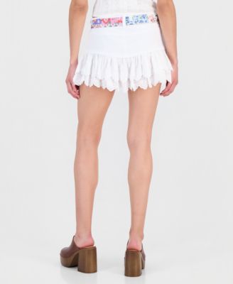 Juniors' Scarf-Belt Eyelet-Hem Miniskirt
