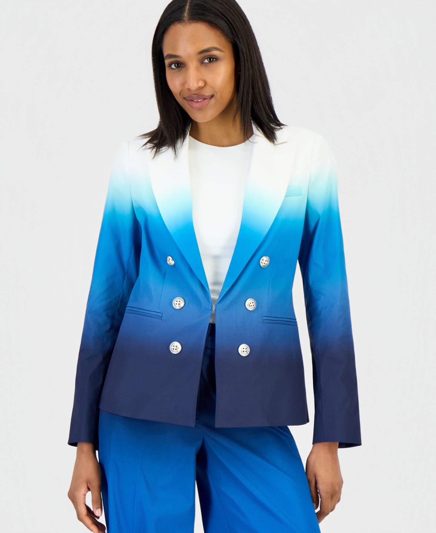 Женский пиджак Tahari ASL Ombre Faux-Double-Breasted Blazer, цвет: Синий — фото 1