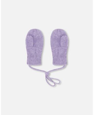 Baby Girls Knit Mittens with Cord Lavender