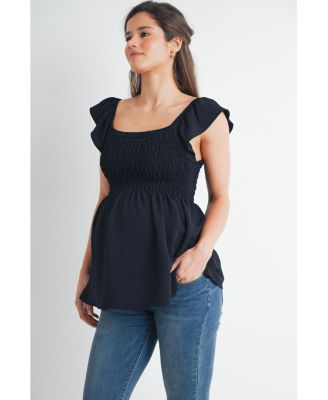 Maternity Smocked Flutter Sleeve Square Neck Top