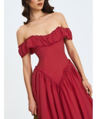 Women's Xavy Crimson Off-Shoulder Corset Midi Dress