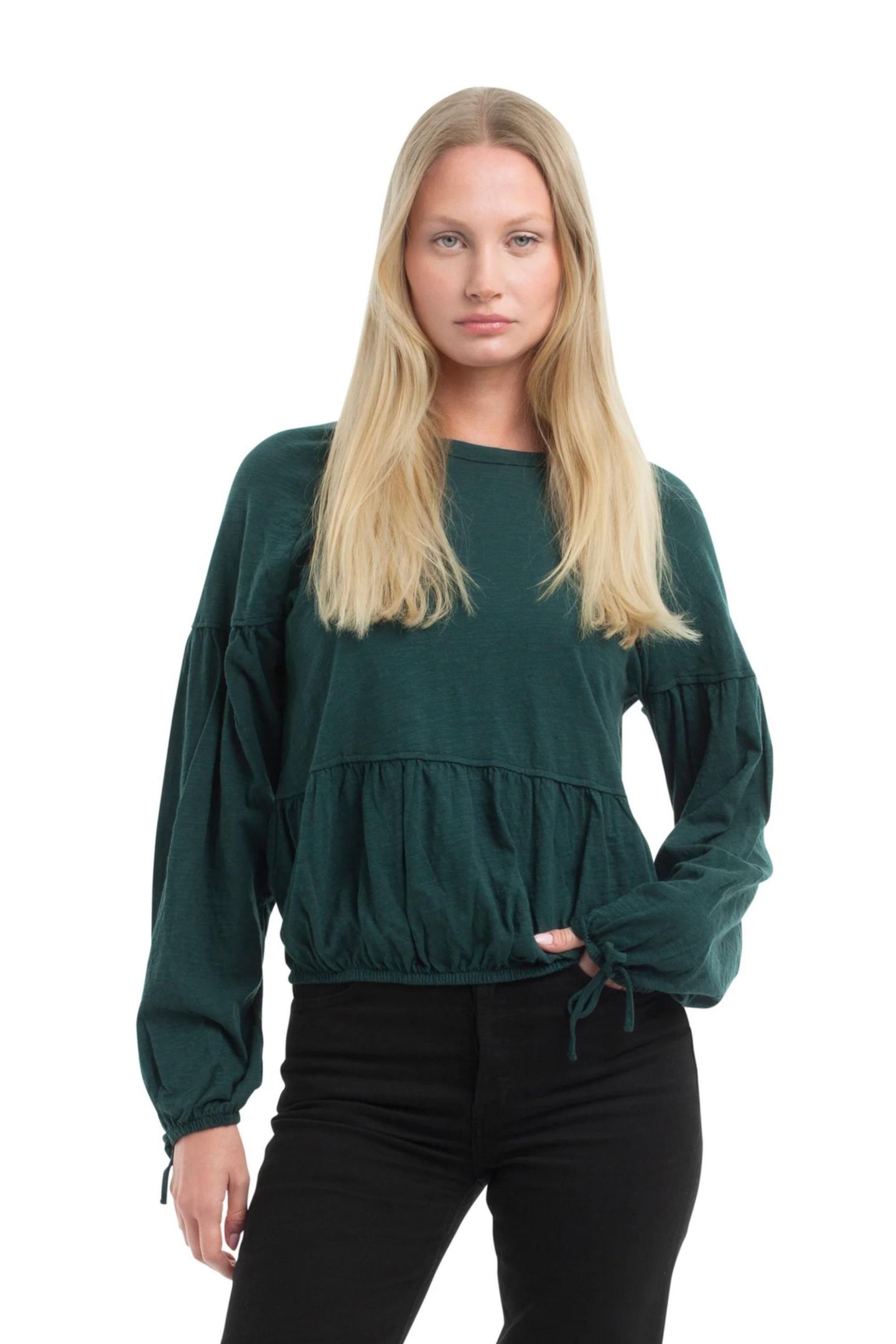 Женская футболка WILT Shirred Elastic Hem, цвет: Зелёный — фото 1