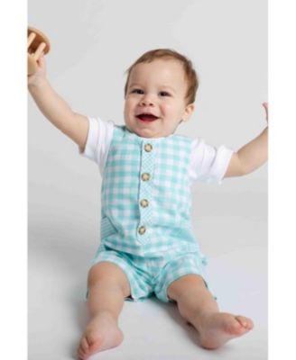 Baby Boy Gingham Linen Look Shortall