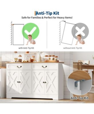 57 Inch Farmhouse Buffet Cabinet with Storage, White Sideboard with 4 Doors & 2 Drawers, Adjustable Shelves Coffee Bar Cabinet