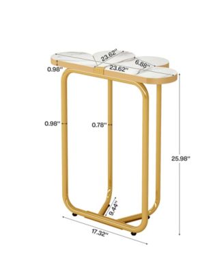 Narrow Side Table Set of 2, Half-Flower Accent Side Table with Stylish Gold Frame, 26-Inch Tall Faux Marble Nightstand