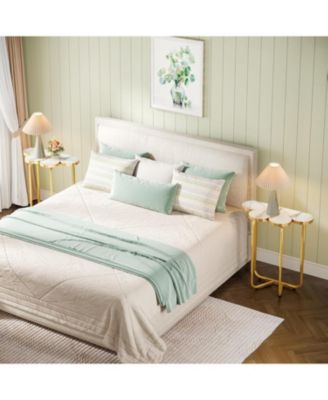 Narrow Side Table Set of 2, Half-Flower Accent Side Table with Stylish Gold Frame, 26-Inch Tall Faux Marble Nightstand