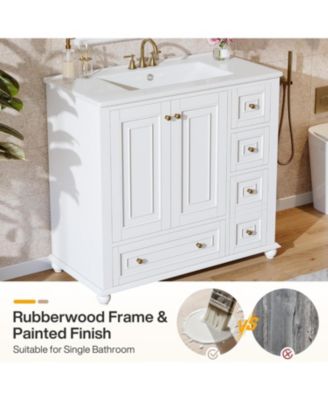 36-Inch Bathroom Vanity with Ceramic Sink Combo, Freestanding Bathroom Storage Vanity Cabinet with 2 Doors & 4 Drawers And Undermount Sink