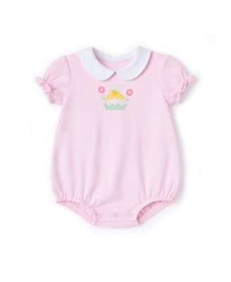 Baby Girl Stripe Knit Romper With Flowers & Chick