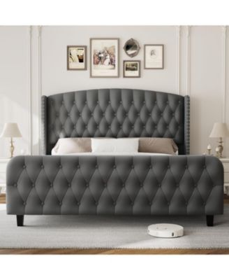 King LED Bed Frame with Storage Headboard & Drawers - No Box Spring Needed