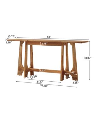 63-Inch Solid Wood Console Table, Farmhouse Long Sofa Table Behind Couch with Geometric Base for Entryway, Entrance, Living Room