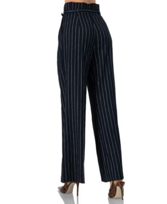 Women's Striped Wide-Leg Trousers with Belt