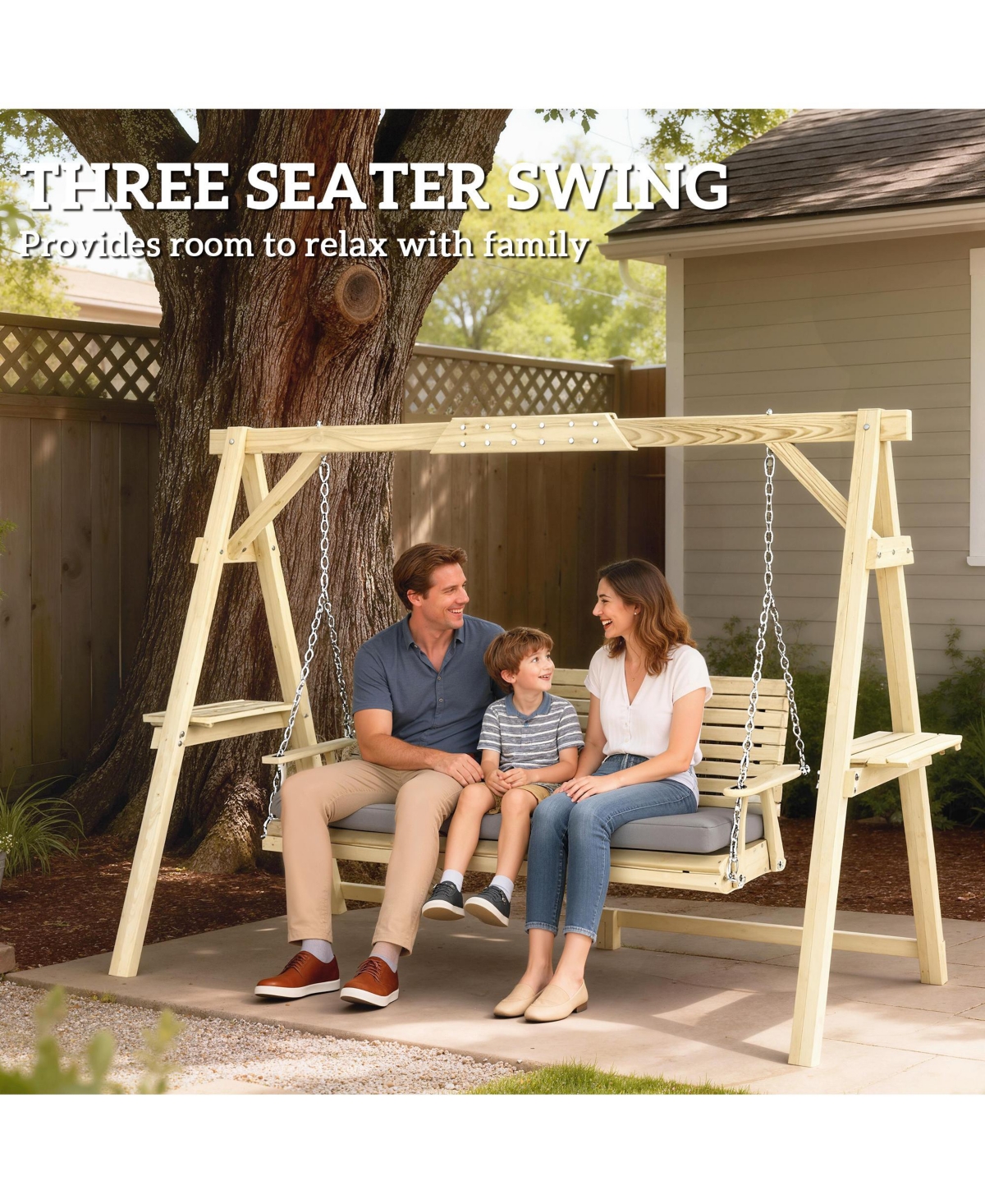 Outsunny 3 Seat Porch Swing with Cushion and Side Trays