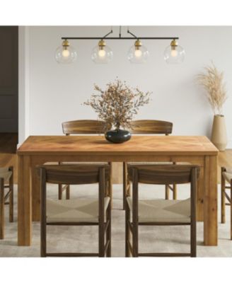 63-Inch Solid Wood Dining Table for 6, Rectangle Kitchen Dinner Table with Vintage Feltre Modular Geometric Design,Large Kitchen Table