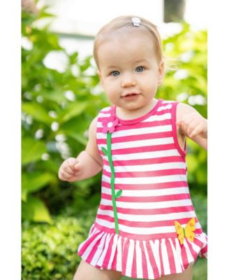 Baby Girl Stripe Knit Romper With Flower