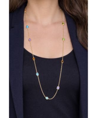 Multi-Color Faceted CZ Station Long Strand Necklace