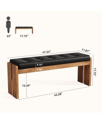 47-Inch Solid Wood Entryway Bench, Modern End of Bed Bench with Button-Tufted Leather Pad and Wooden Legs