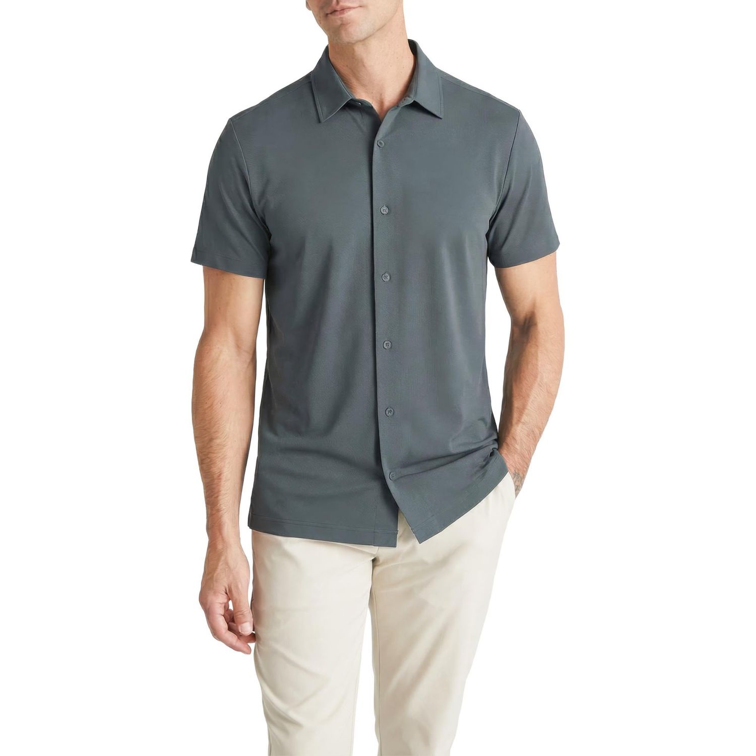 Men's Office-Leisure Collection Button Front Seamless Short Sleeve Shirt