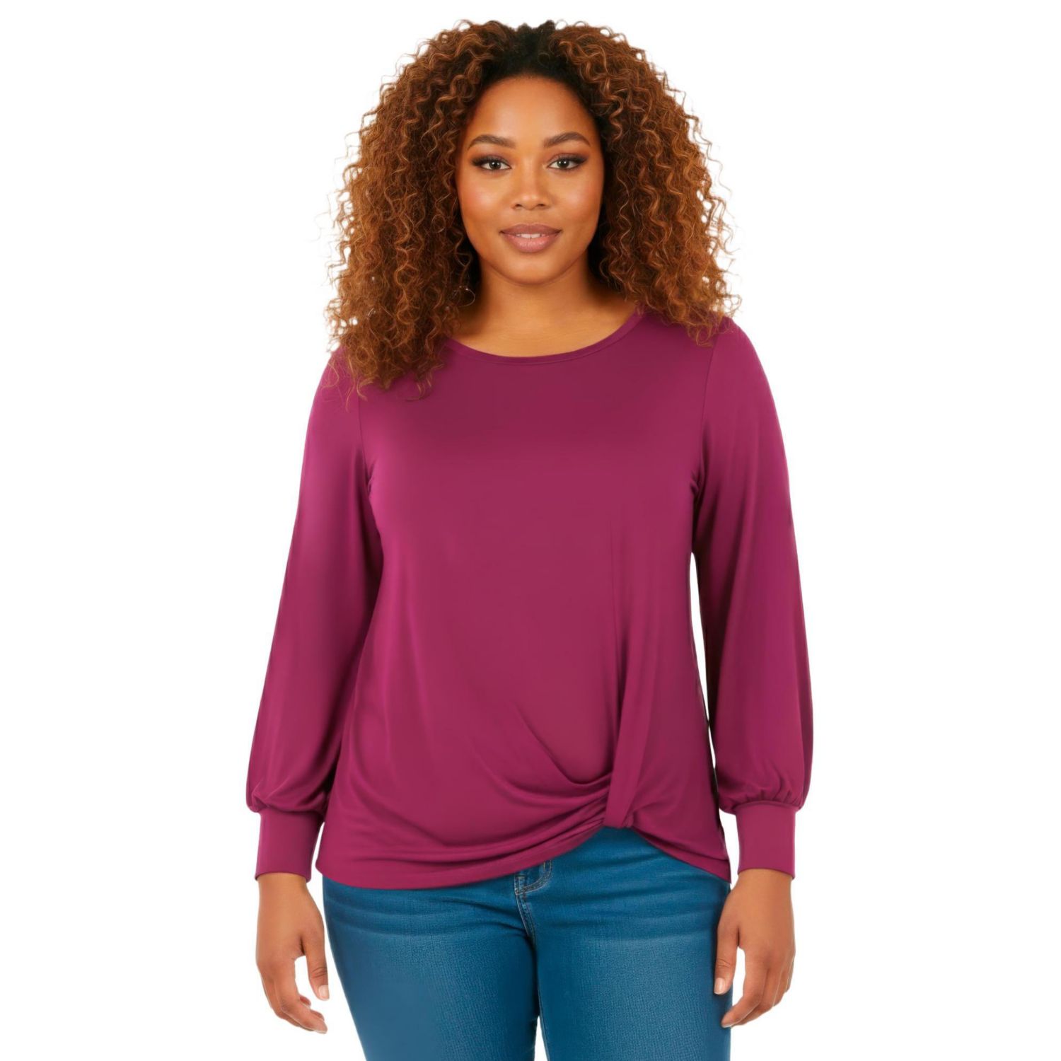Plus Size Scoop Neck Knot Hem Women's Top