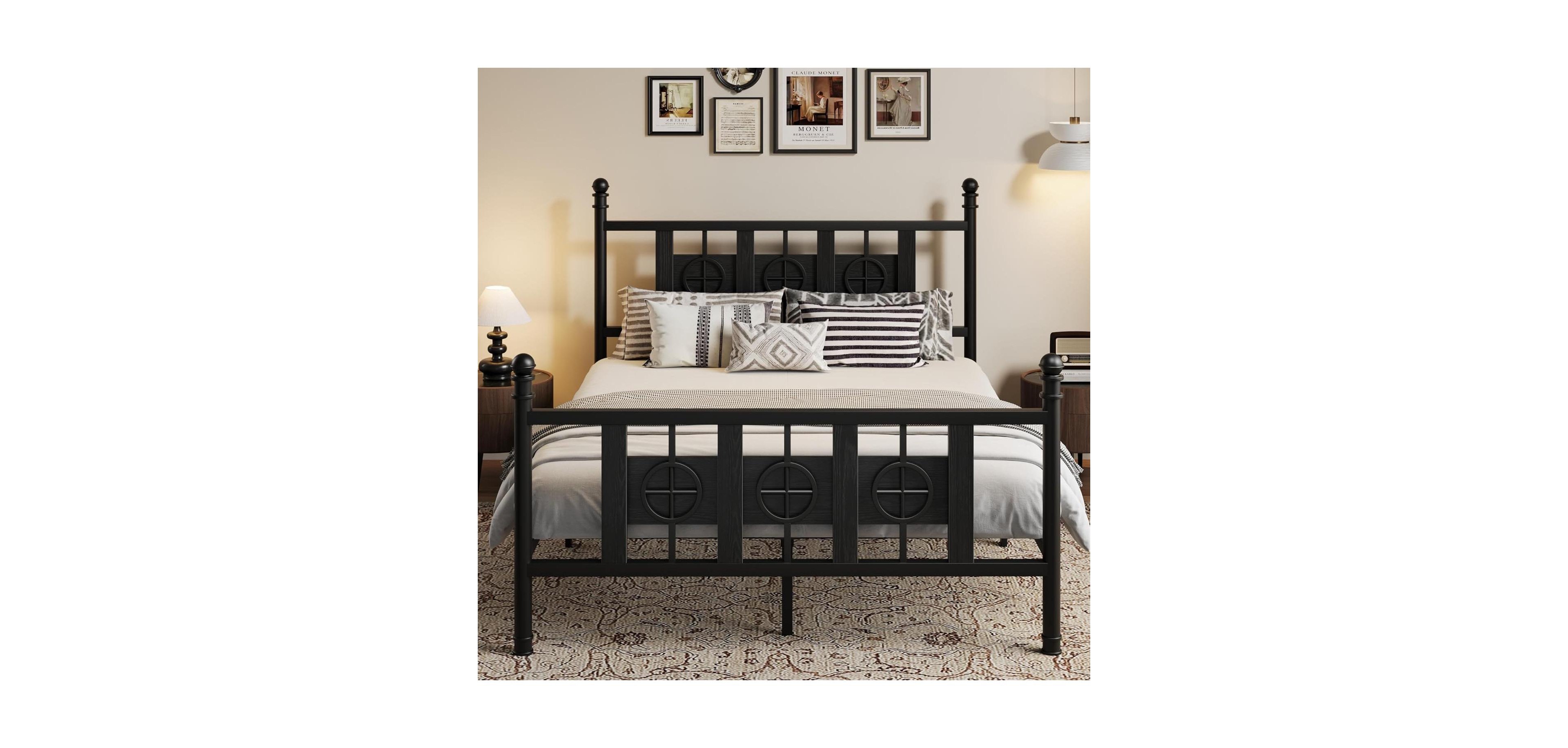 gaomon Bed Frame with Headboard and Footboard, Metal Twin w/Circular Design & Storage Space Under Bed, No Box Spring Required, Easy Assembly