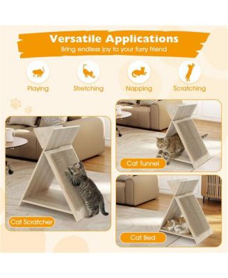 Space-Saving Cat Scratcher Lounge Combo with Tunnel, 3-in-1 Multi-Level Furniture with Scratching Surface & Wooden Perch