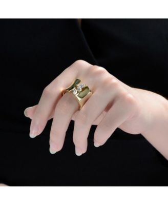 Elegant 14K Gold Plated Clear Cubic Zirconia Open Ring