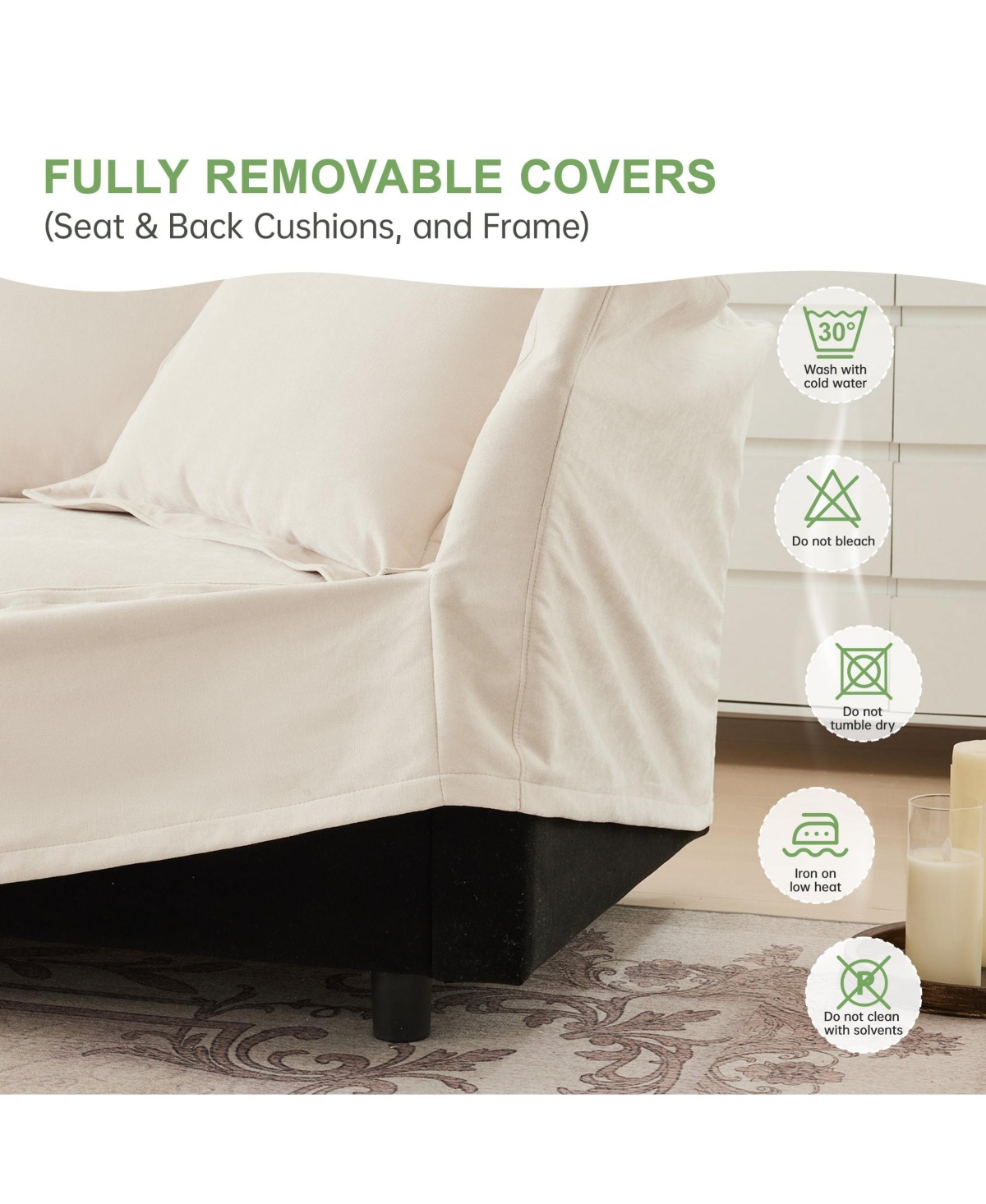 Boyel Living Upholstered Slipcovered Armchair with Ottoman, Chenille Single Seat Sofa Couches Armchair with 2 Large Soft Pillows