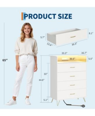 Towallmark 4-Drawer Dresser with App-Controlled RGB Lights & Charging Station, Large Capacity Modern Dresser for Bedroom, Living Room