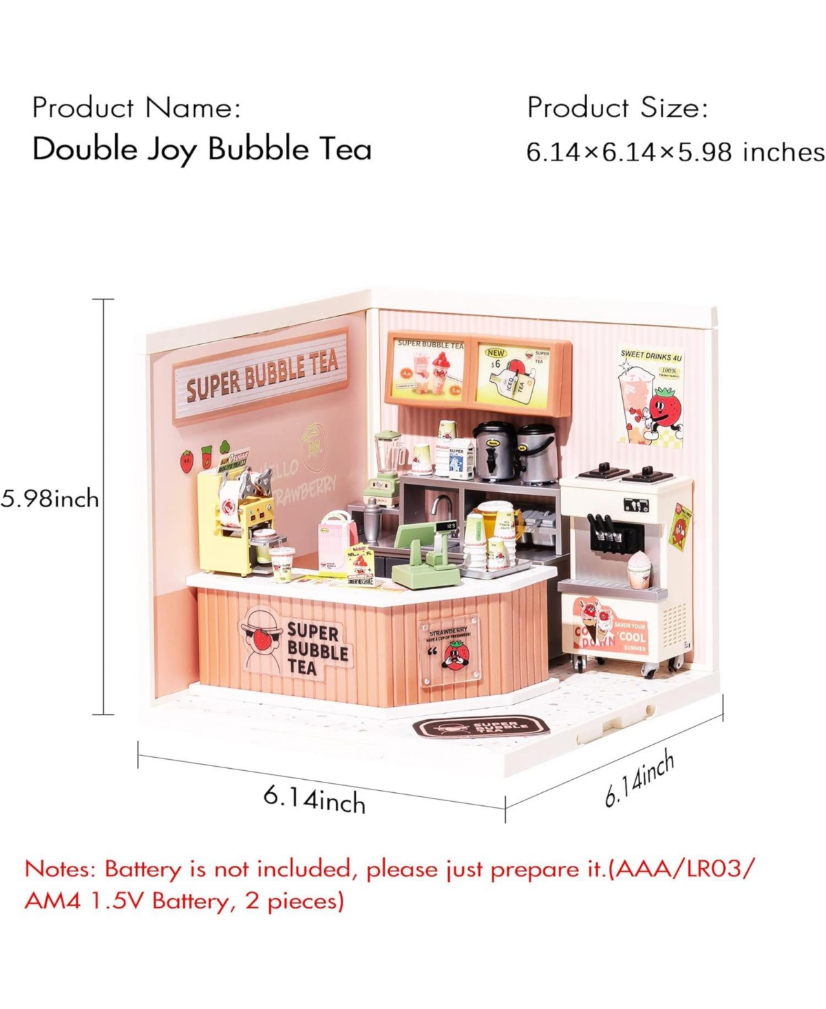 Robotime Led Building Blocks for Adults,1:24 Toy Building Sets,Model Building Kits Kids Ages 8-15 Diy Miniature Dollhouse Kits Double Joy Bubble Tea