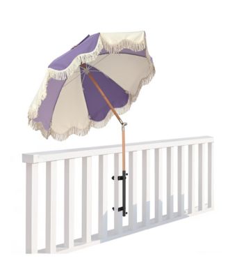 6Ft Adjustable Vintage Floral Fringe Umbrella w/ Deck Holder Carry Bag