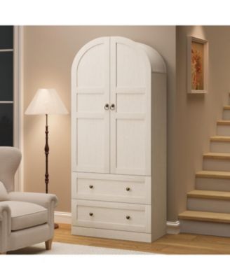 72" Tall Dome Bookcase with Drawers, 4-Tier Wooden Bookshelf Storage Cabinet with Door, Farmhouse Arched Cabinet with Storage