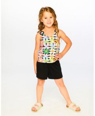 Girl Sleeveless Jersey Jumpsuit Black Printed Flowers - Child