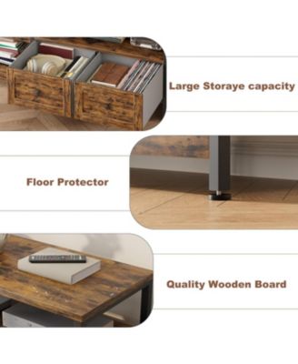 Industrial TV Stand with 2 Drawers & Metal Frame, Vintage Style, Fit Up to 65 Inch TVs, Garage/Living Room