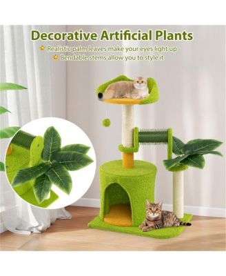 High-Weight Capacity Cat Tree (22LBS), Tropical Palm Tree Design with Built-In Self-Groomer & Scratching Posts