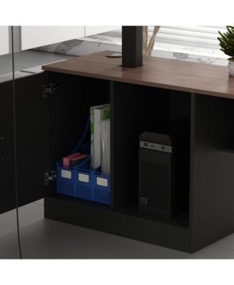 63 In. Electric Standing Desk with Drawers and Shelves,Adjustable Height Desk, L-Shaped Design