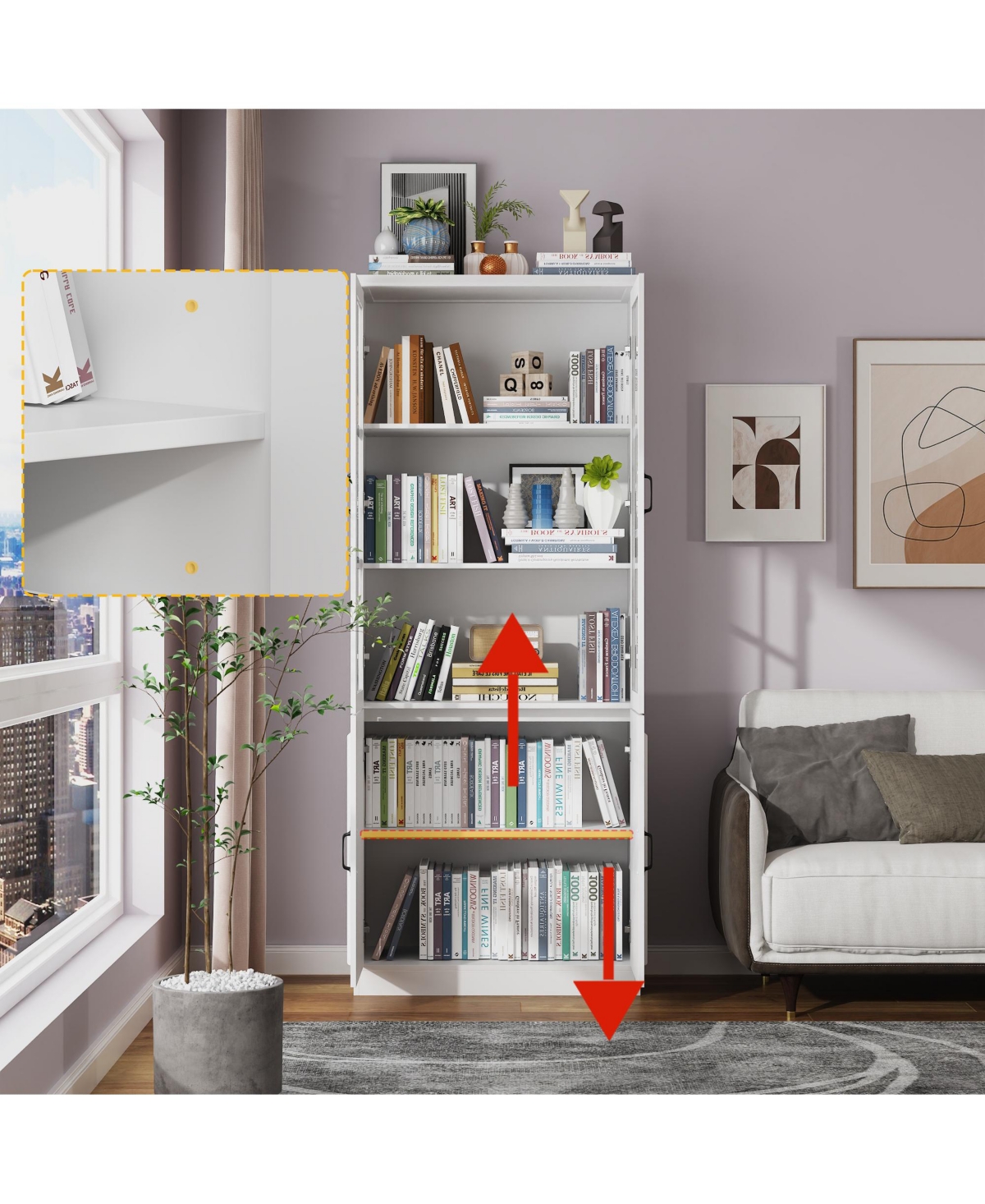 Famapy White Wooden 6 Shelves Standard Bookcase, Storage Cabinet