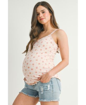 Maternity Ribbed Floral Lace Trim Cami Tank Top