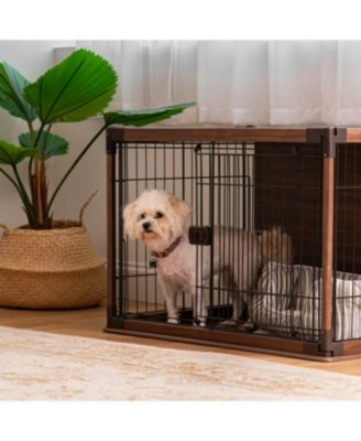 USA Furniture-Style Wooden Enclosed Pet Crate for Small Medium Dog, Dark Brown