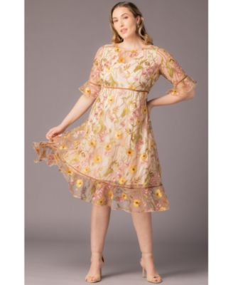 Plus Size Wildflower Embroidered Floral Mesh Cocktail Dress