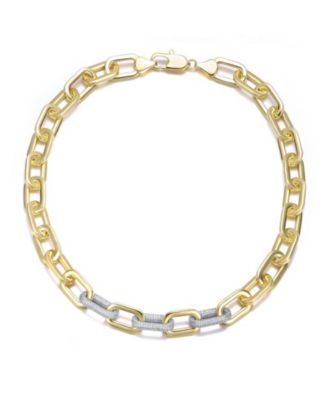 Modern Two-Tone Gold Plated Pave-set CZ Link Necklace