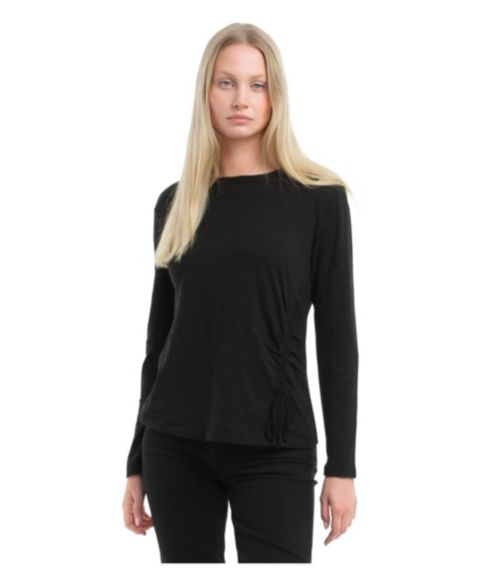 Женская футболка WILT Clothing Long Sleeve Ruched Side, цвет: Чёрный