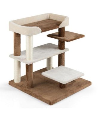 2-in-1 Cat Activity Center: Staircase & Tree with 4 Multi-Tier Platforms, Integrated Sisal Scratching Posts, Space-Saving in Gray